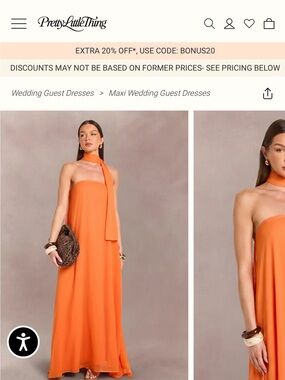 Boohoo Orange One-Shoulder Maxi Dress with Scarf Neck